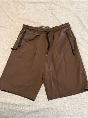 Nomad Men's Brown Athletic Drawstring Shorts with Zip Pockets